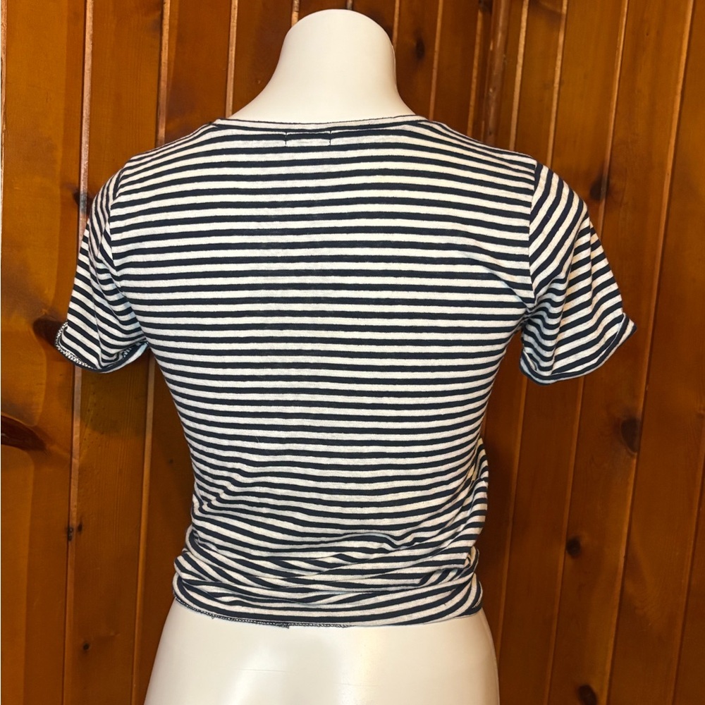 J.Crew Women's Xxs Striped Black and White T-Shirt with Tie in the Front - Picture 4 of 7